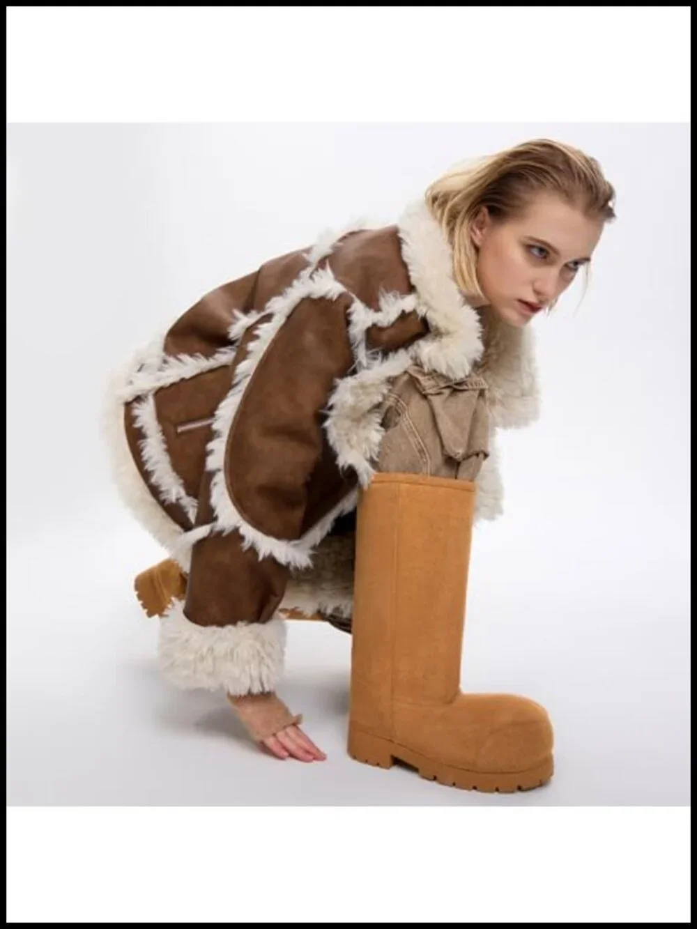 Faux Suede Platform Snow Boots Women Round Toe Knee High Chunky Heel Fur Lining